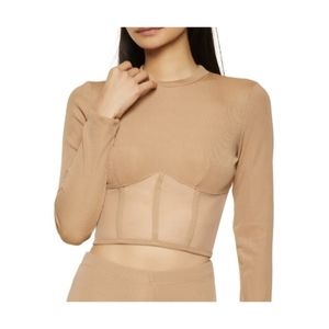 Long Sleeve NWOT Ribbed Knit Mesh Crop Top
